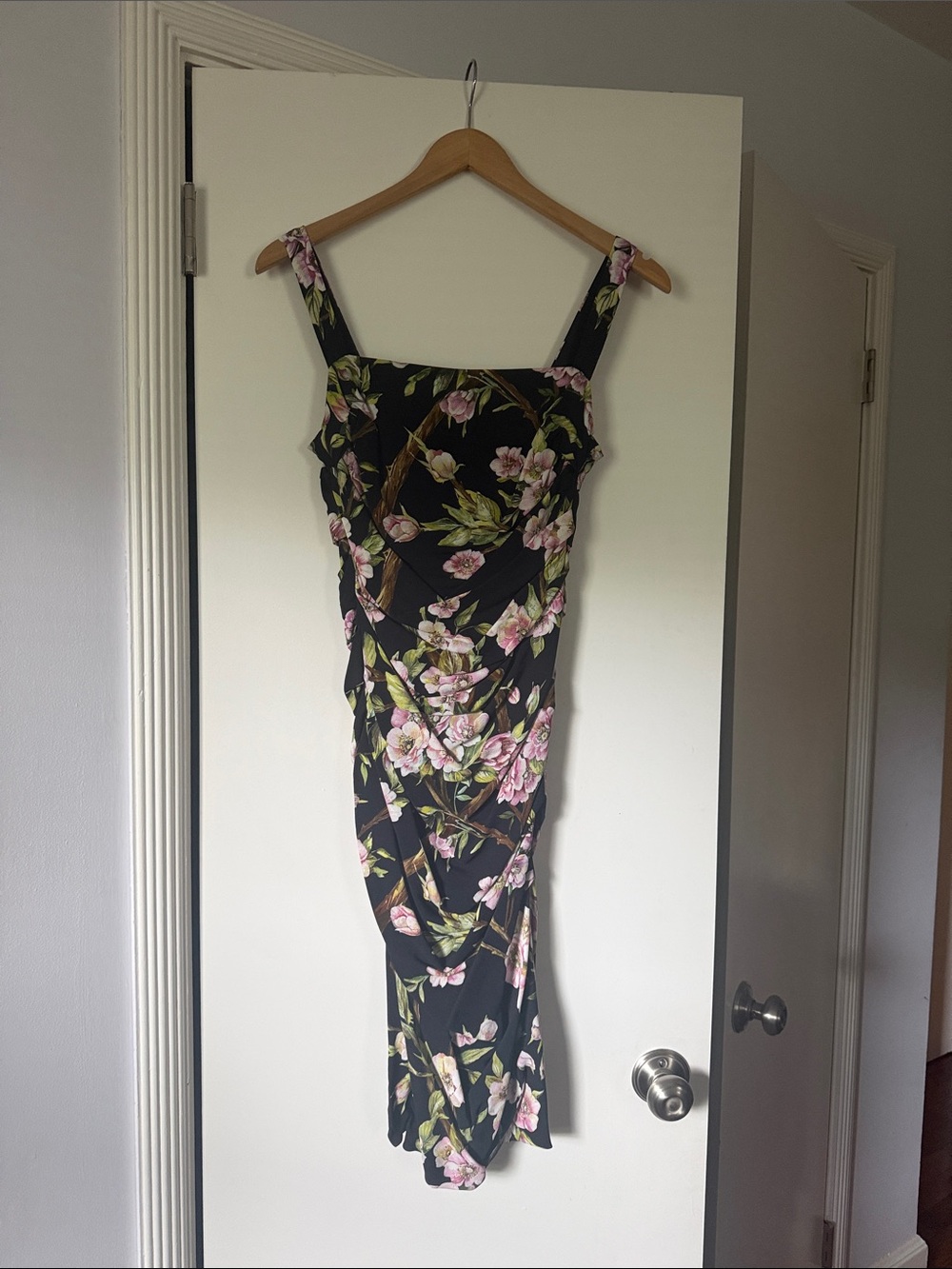 Dolce & Gabbana Black Midi Dress with Pink Floral Print